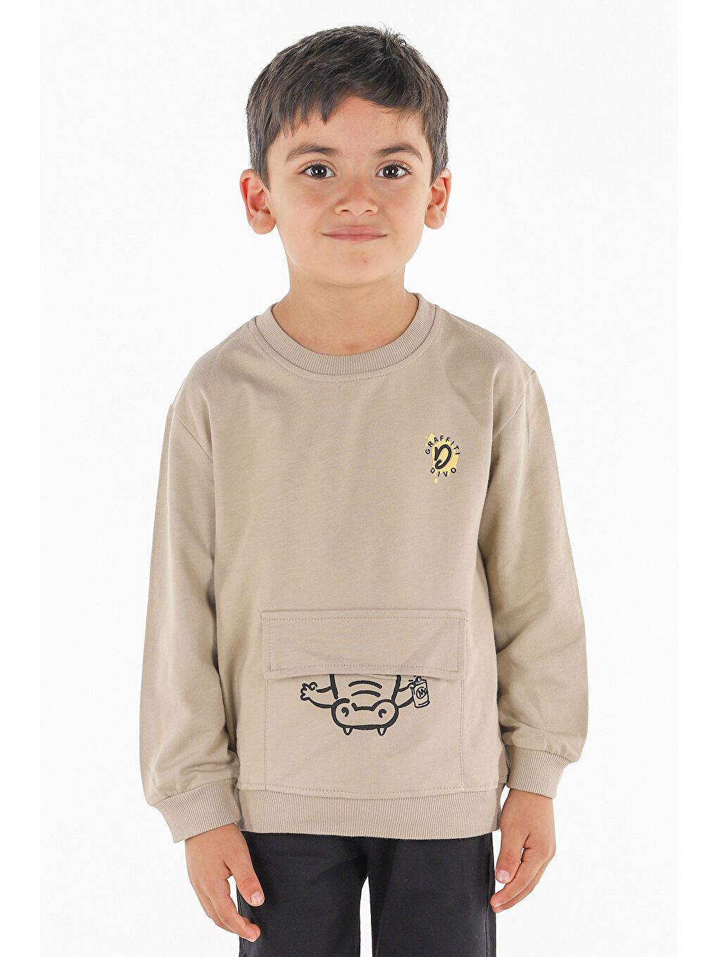 KİKO Bej Bisiklet Yaka Uzun Kollu Erkek Çocuk Sweatshirt - 1