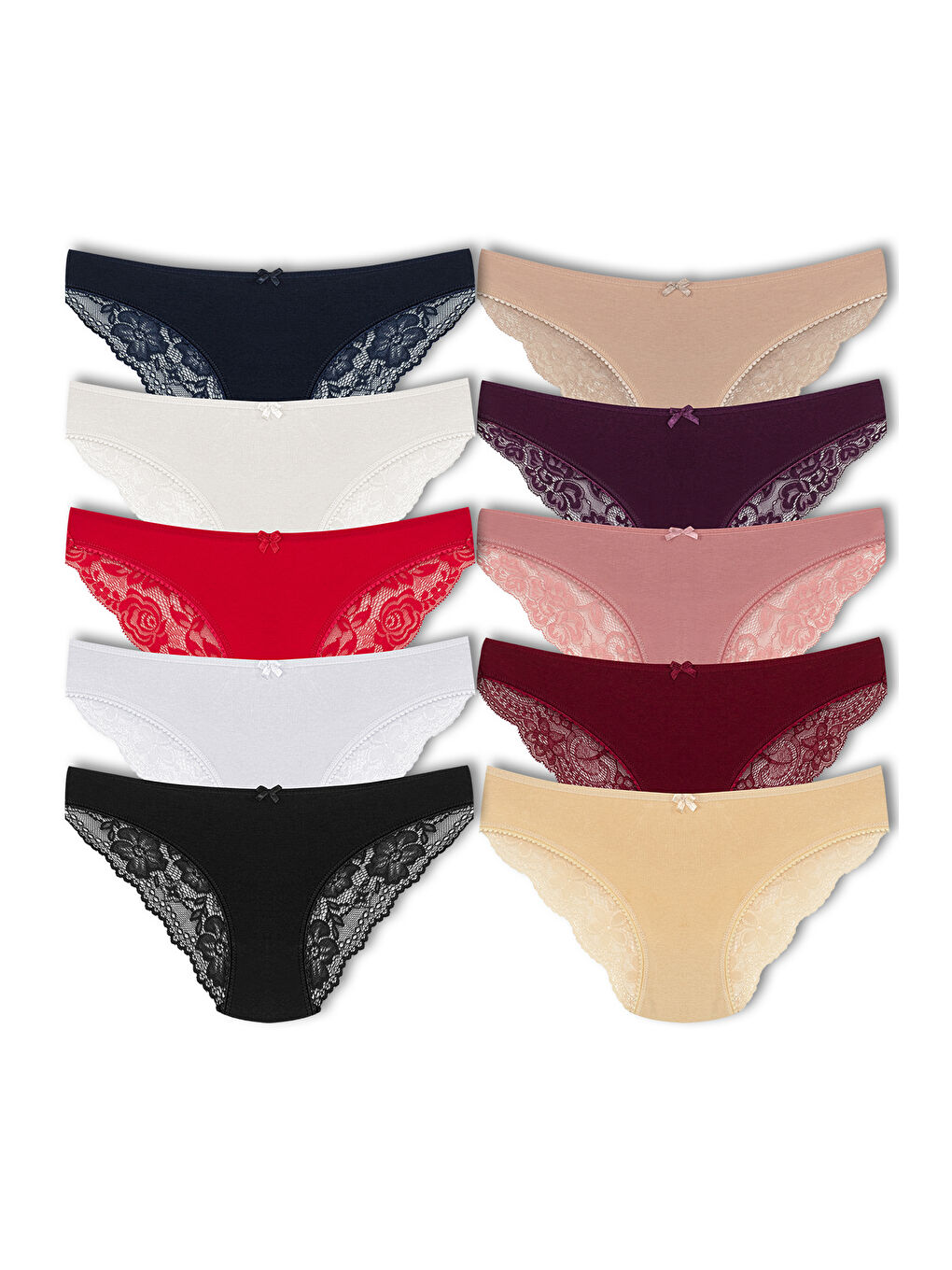 Karışık Pamuklu Arkası Yarım Dantel Slip Kadın Külot 10'lu