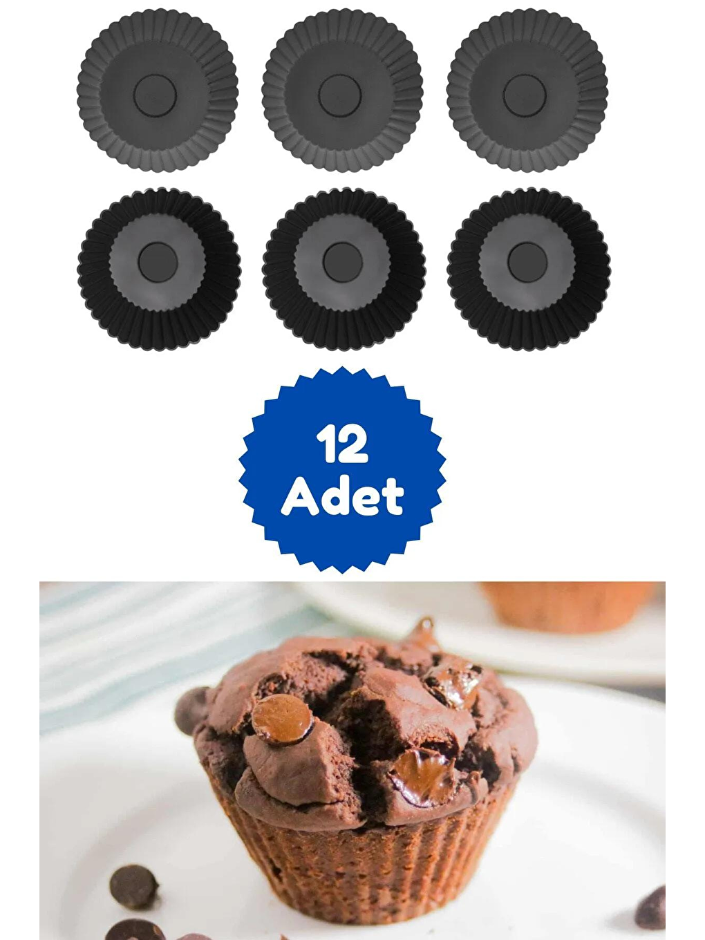 Kitchen Design Lab Antrasit 12'li Silikon Mini Browni Kalıbı - Muffin Kalıbı 12 Adet Cupcake Kek Kalıbı