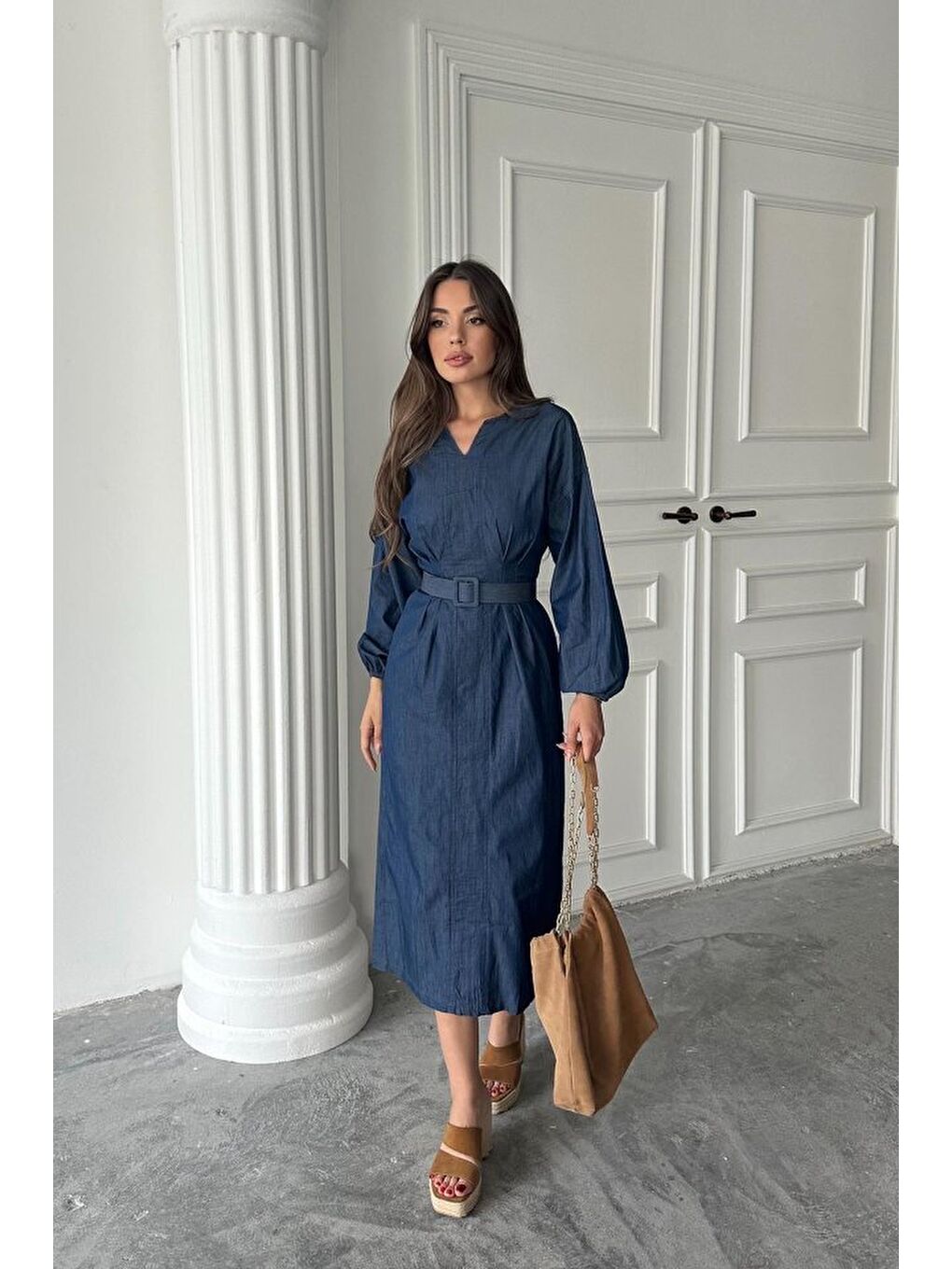Mavi Lyocell Uzun Kollu Elbise-1