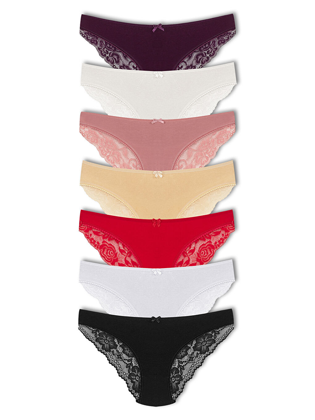 Karışık Pamuklu Arkası Yarım Dantel Slip Kadın Külot 7li