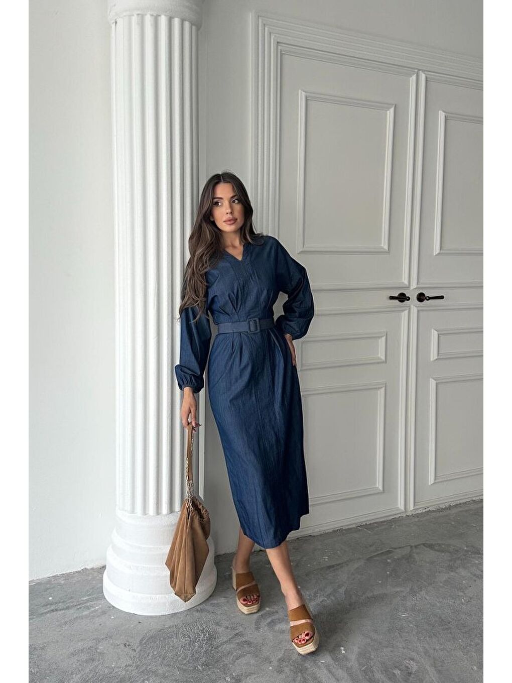 Mavi Lyocell Uzun Kollu Elbise-2