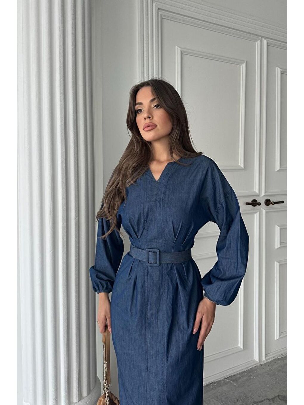 Mavi Lyocell Uzun Kollu Elbise-3