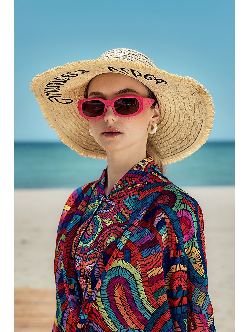 Kenarları Püsküllü Nakış Detaylı Hasır Şapka Plaj Şapkası RŞ-2112 Bej02