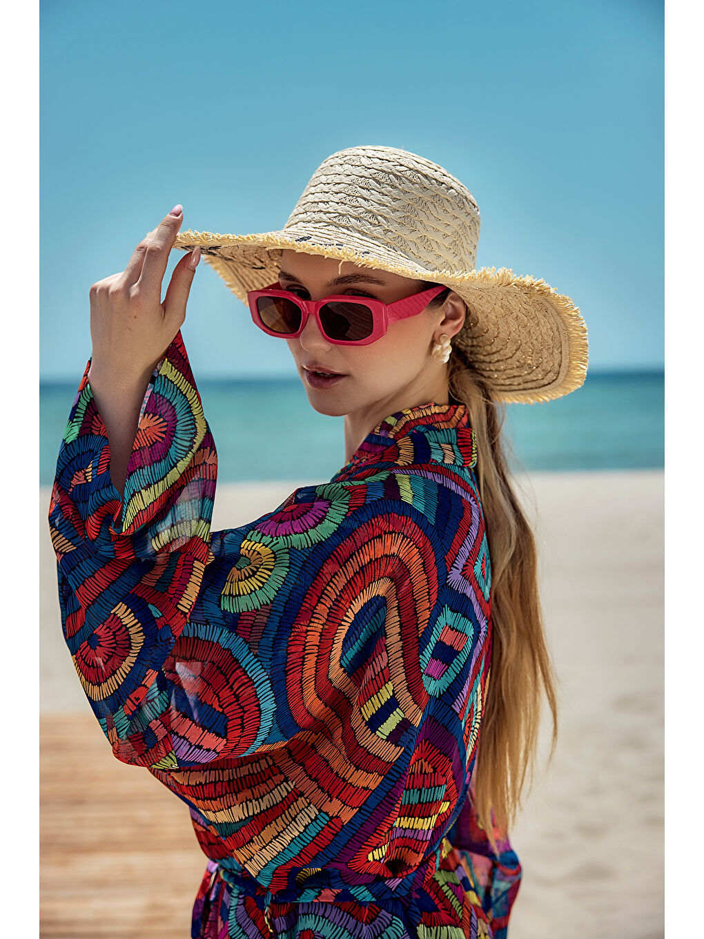 Kenarları Püsküllü Nakış Detaylı Hasır Şapka Plaj Şapkası RŞ-2112 Bej02-1