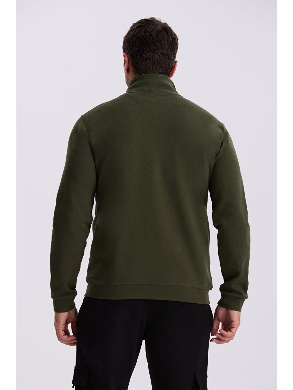 Haki Slim Fit Fermuarlı Pamuklu Elastanlı Eşofman Üstü-3