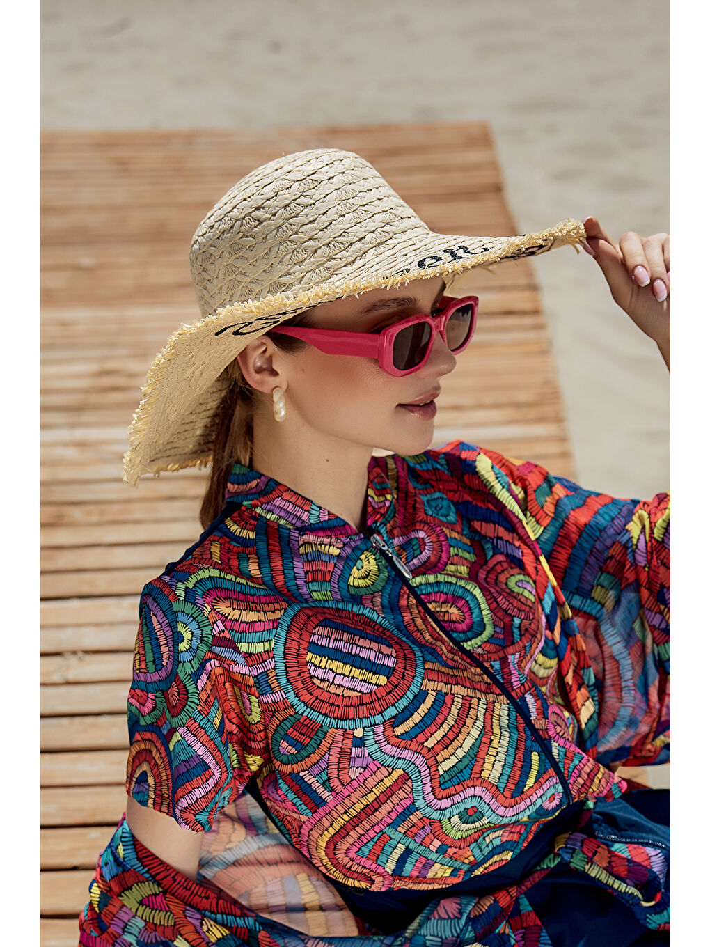 Kenarları Püsküllü Nakış Detaylı Hasır Şapka Plaj Şapkası RŞ-2112 Bej02-4