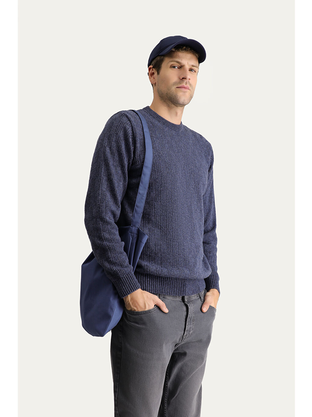 Mavi Bisiklet Yaka Regular Fit Yünlü Desenli Triko Kazak