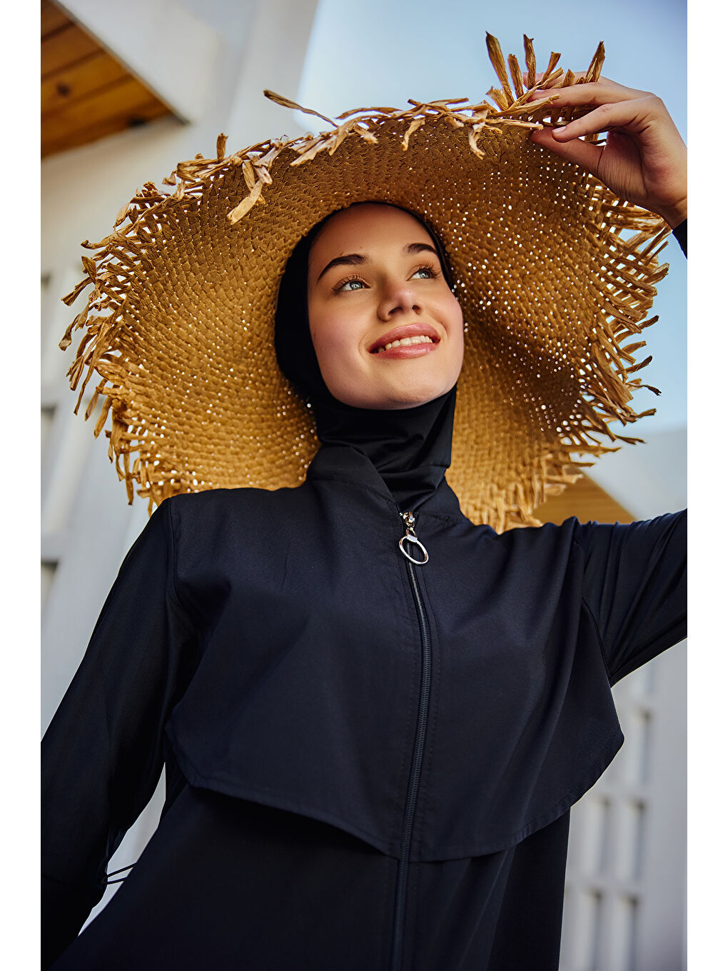 Kahverengi Saçak Detaylı Hasır Plaj Şapkası RŞ-2108 Camel-1