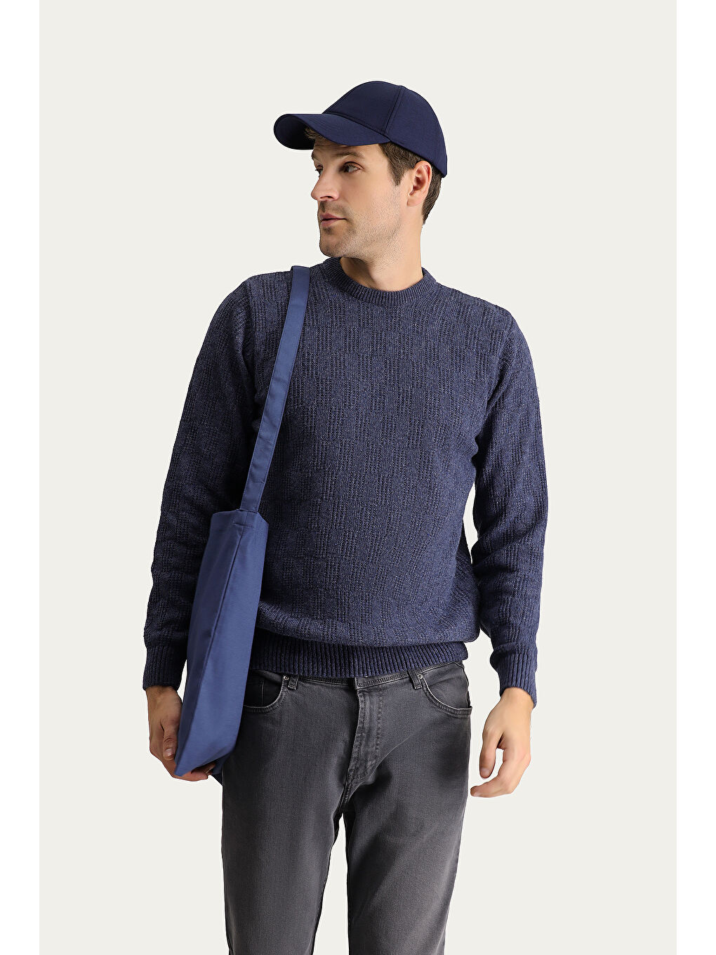 Mavi Bisiklet Yaka Regular Fit Yünlü Desenli Triko Kazak-1