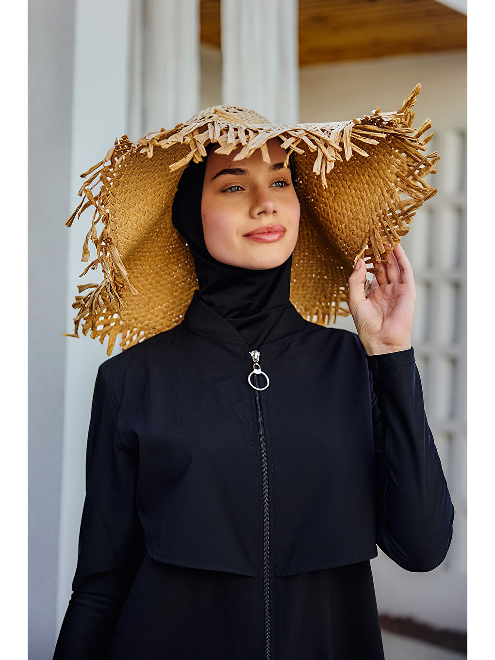 Kahverengi Saçak Detaylı Hasır Plaj Şapkası RŞ-2108 Camel-2