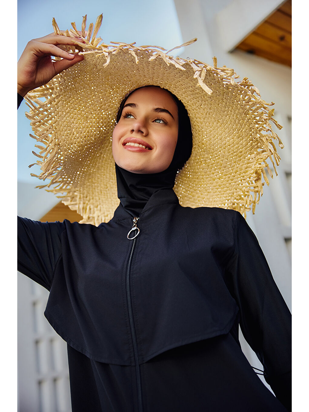 Saçak Detaylı Hasır Plaj Şapkası RŞ-2108 Bej-2