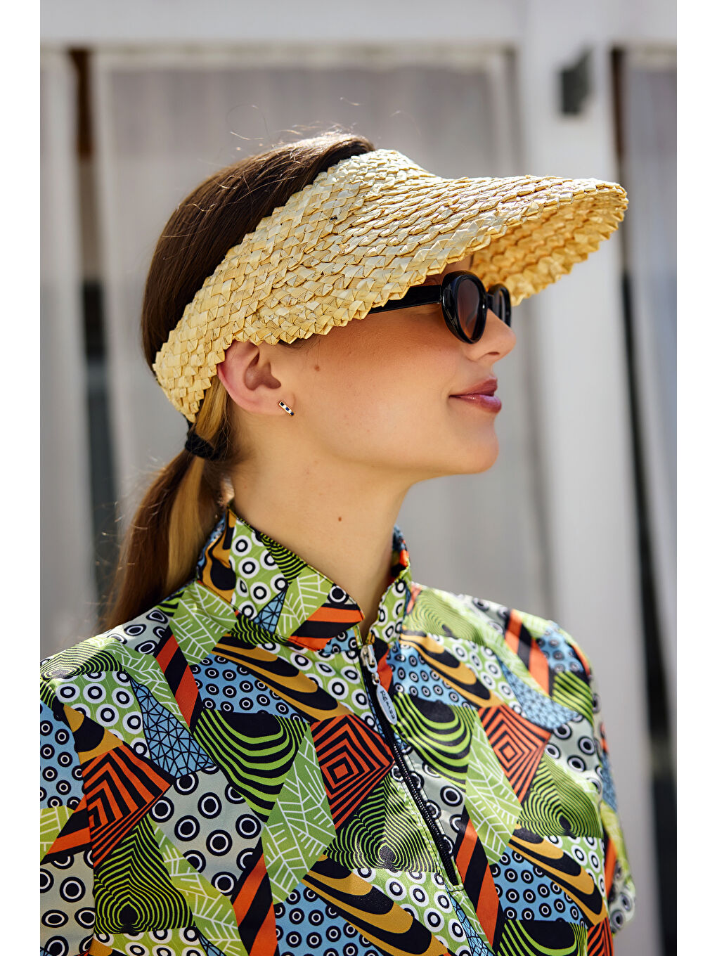 Yılan Derisi Örgü Hasır Vizör Şapka Güneş Koruyucu Siperlik RŞ-2114 Bej01