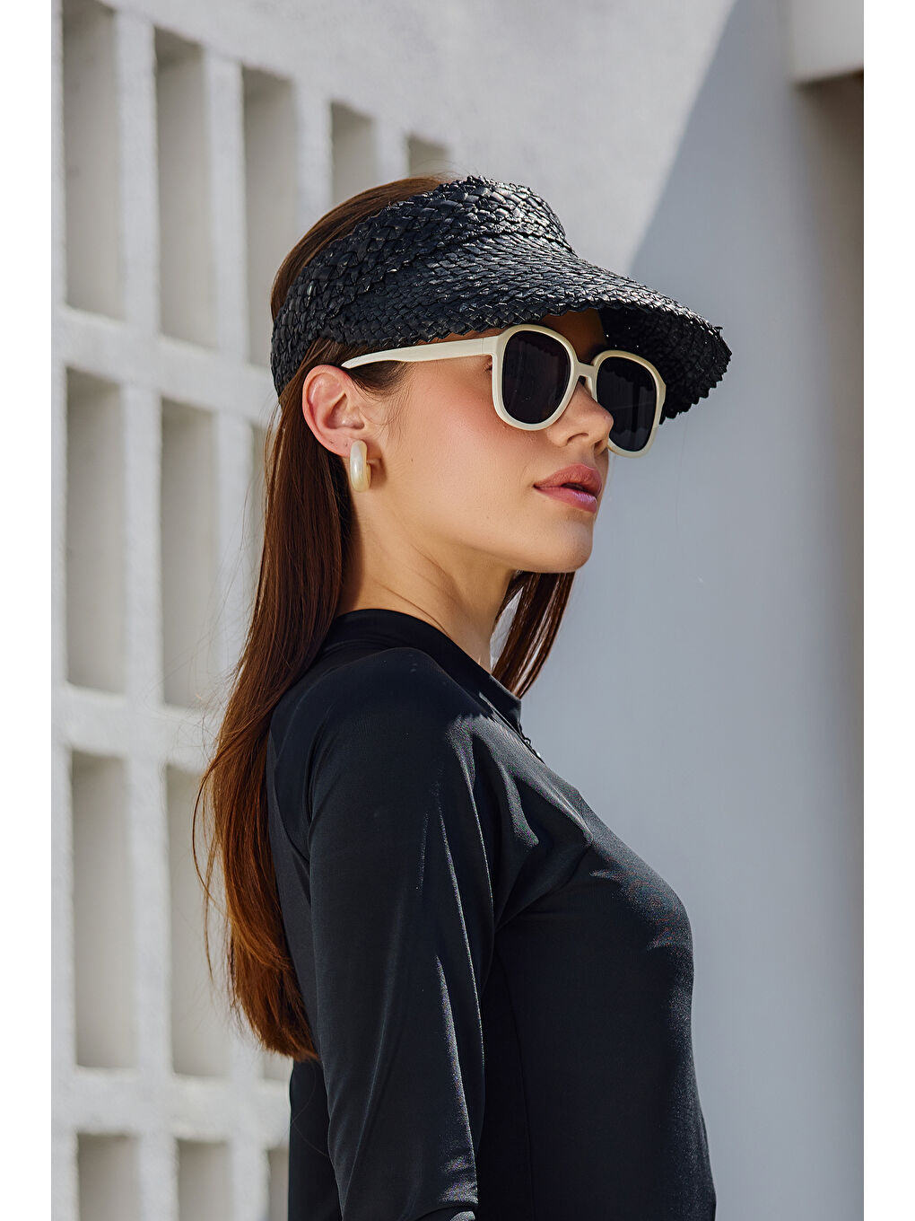Yılan Derisi Örgü Hasır Vizör Şapka Güneş Koruyucu Siperlik RŞ-2114 Siyah01-3