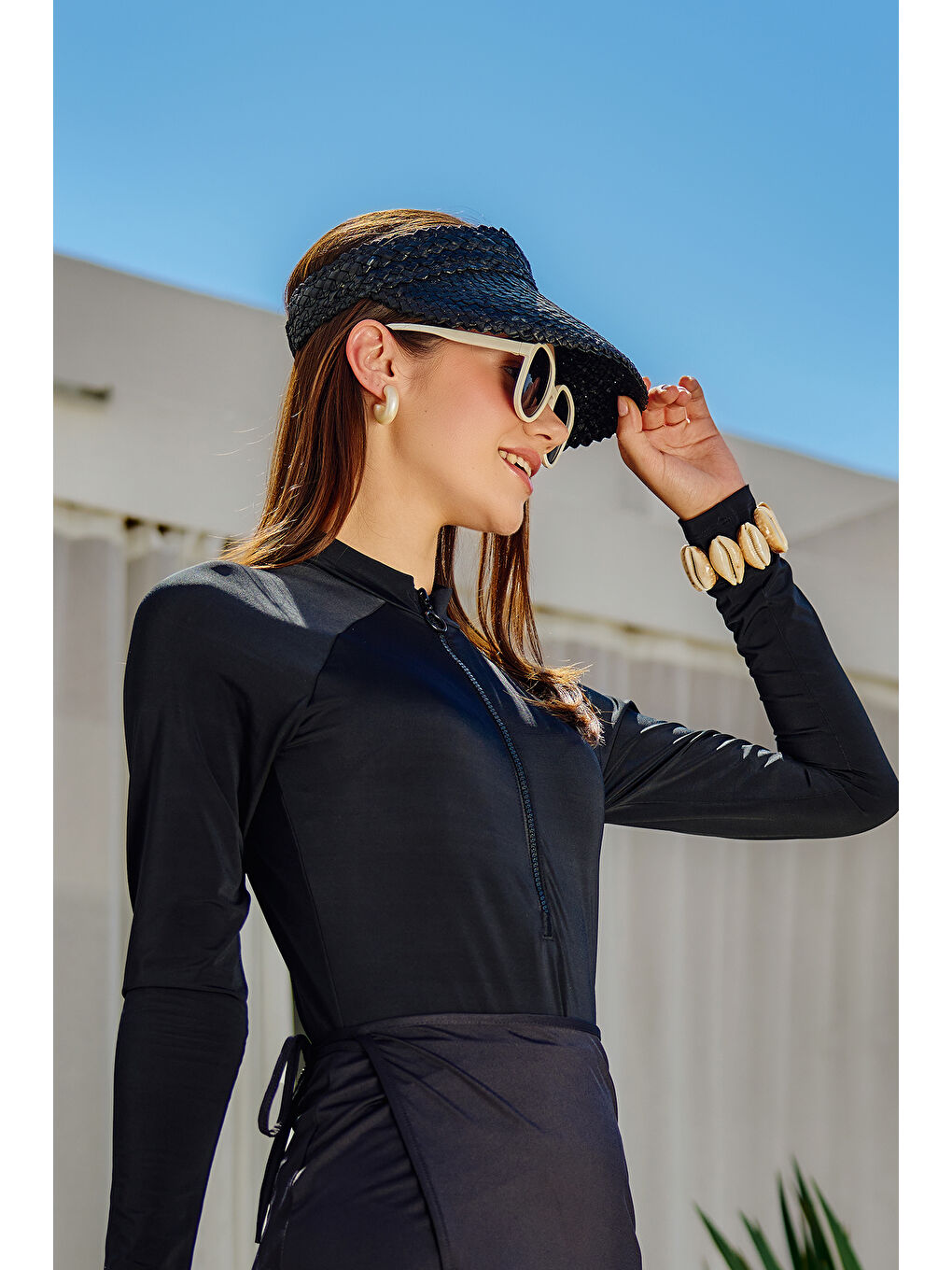 Yılan Derisi Örgü Hasır Vizör Şapka Güneş Koruyucu Siperlik RŞ-2114 Siyah01-4