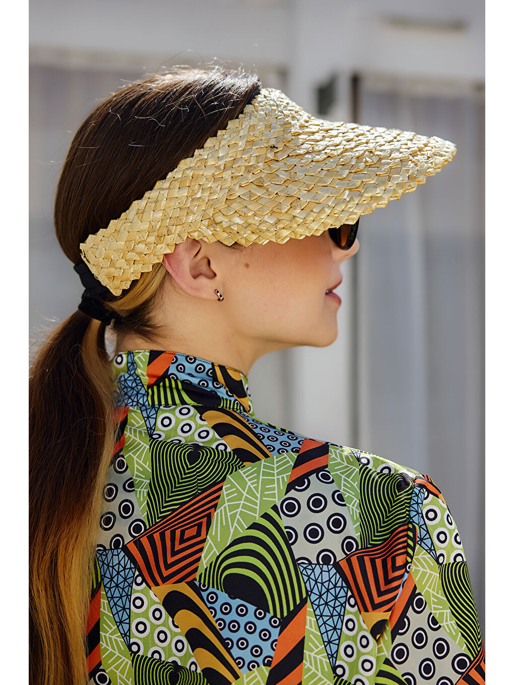 Yılan Derisi Örgü Hasır Vizör Şapka Güneş Koruyucu Siperlik RŞ-2114 Bej01-3