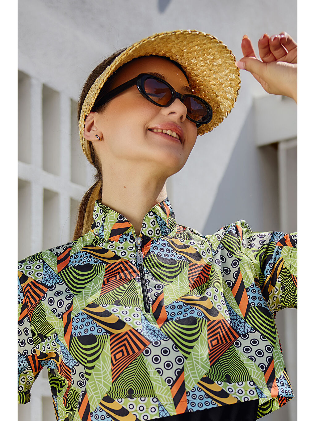 Yılan Derisi Örgü Hasır Vizör Şapka Güneş Koruyucu Siperlik RŞ-2114 Bej01-4