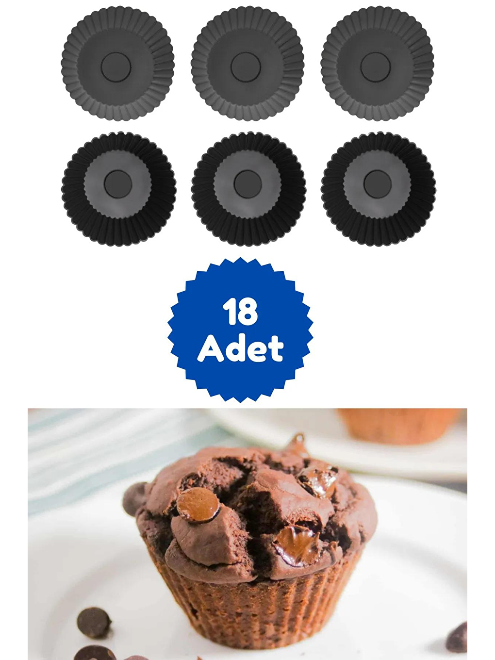 Kitchen Design Lab Antrasit 18'li Silikon Mini Browni Kalıbı - Muffin Kalıbı 18 Adet Cupcake Kek Kalıbı