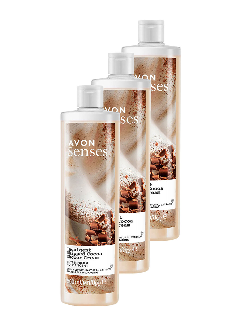 AVON Renksiz Senses Indulgent ButterMilk ve Kakao Özü İçeren Duş Kremi 500 Ml. Üçlü Set