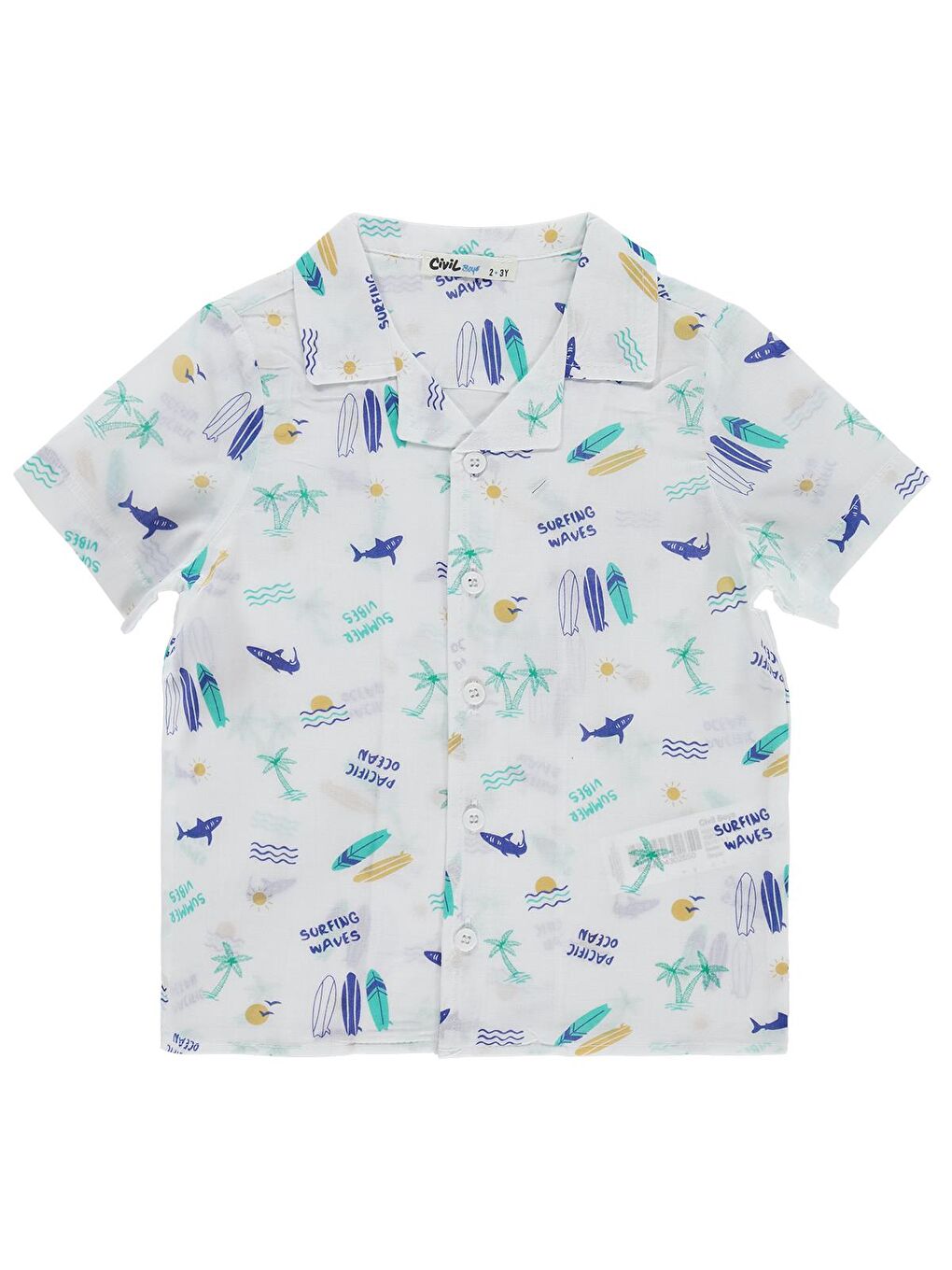 Boys Köpekbalığı Palmiye Baskılı 2-5 Yaş Gömlek - Beyaz
