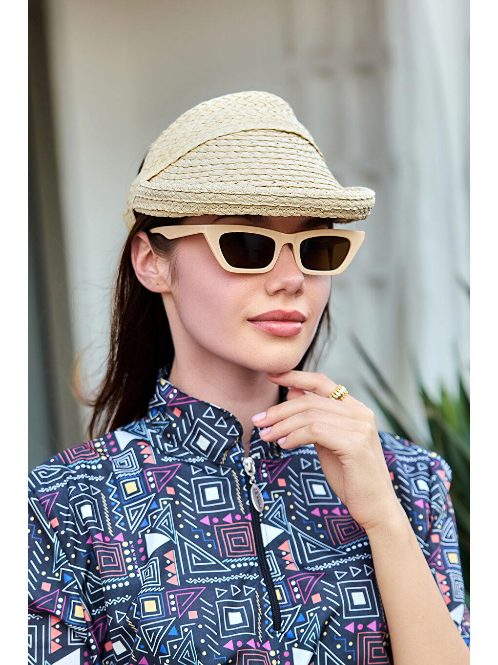 Önü Katlama Detaylı Vizör Hasır Şapka Güneş Koruyucu Siperlik RŞ-2113 Bej01-1