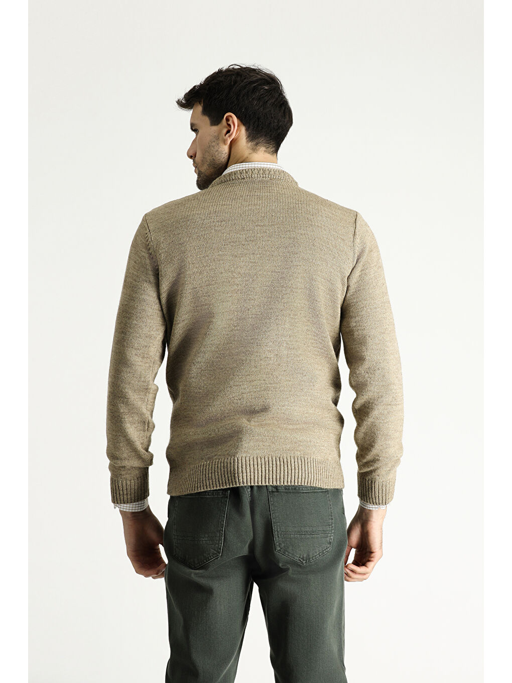 Bej Bisiklet Yaka Regular Fit Desenli Triko Kazak-3