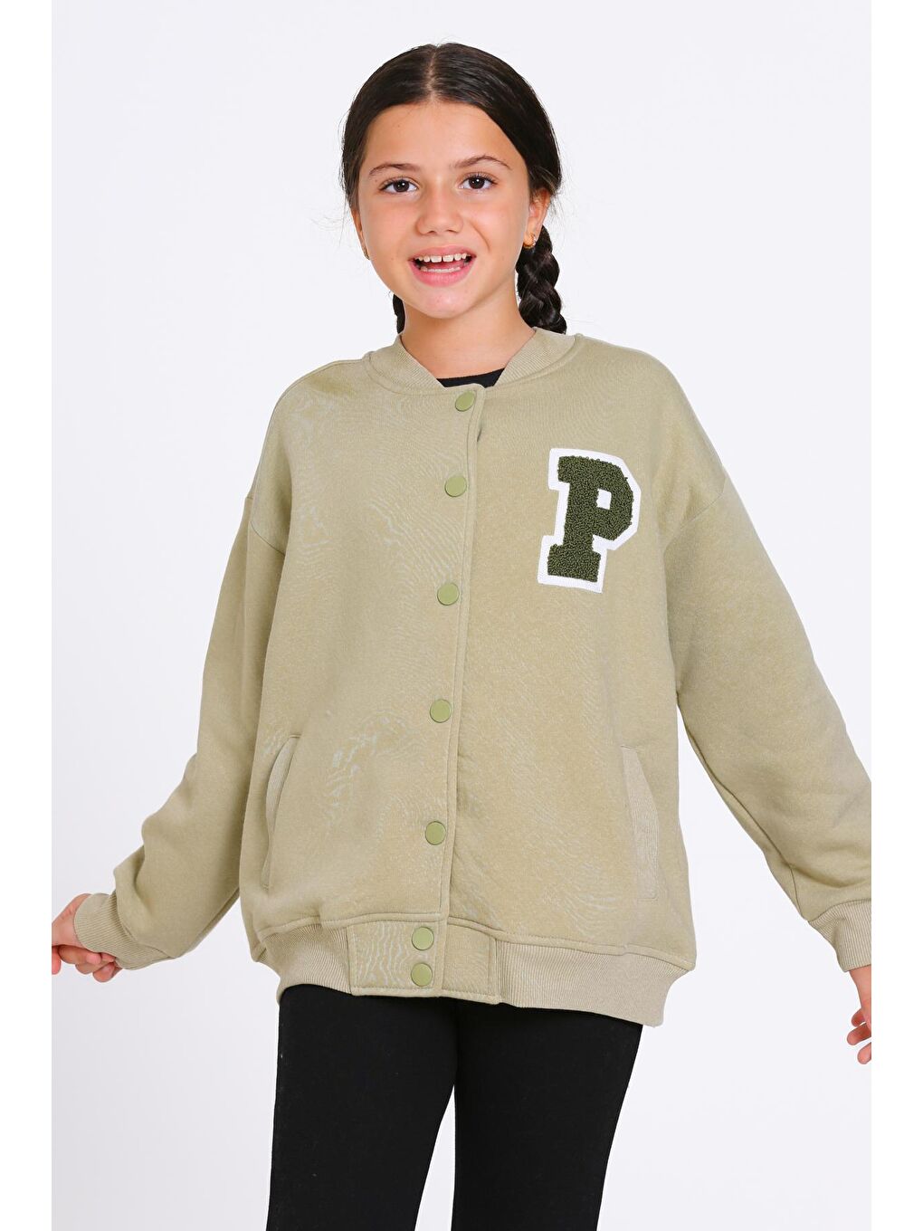 Kız Çocuk Haki Vernichten Nakışlı 8-12 Yaş Kolej  Ceket- 23214-4