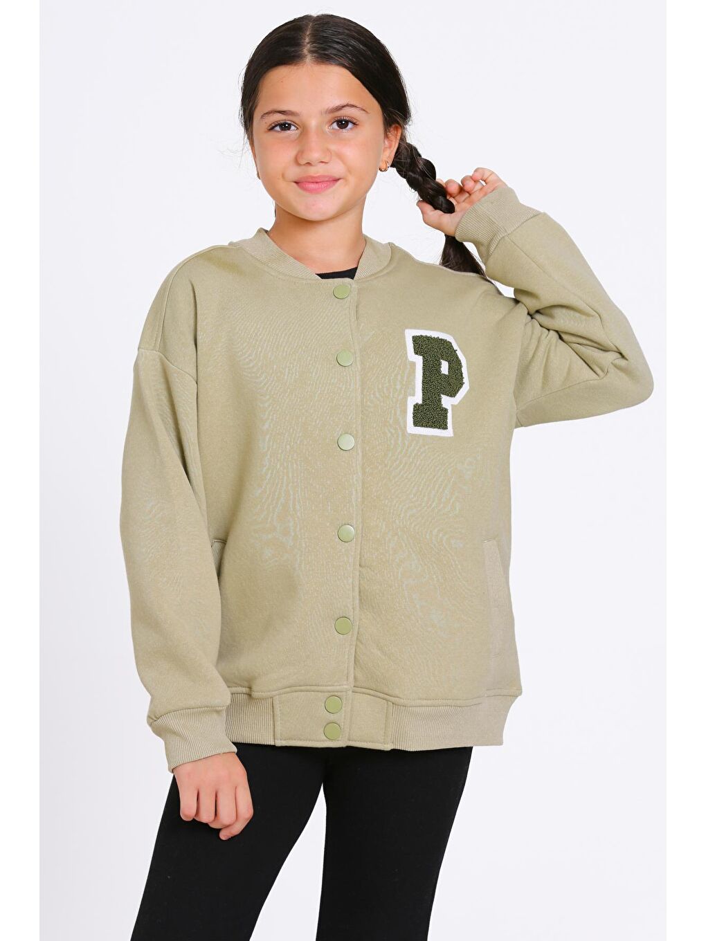 Kız Çocuk Haki Vernichten Nakışlı 8-12 Yaş Kolej  Ceket- 23214-4-1