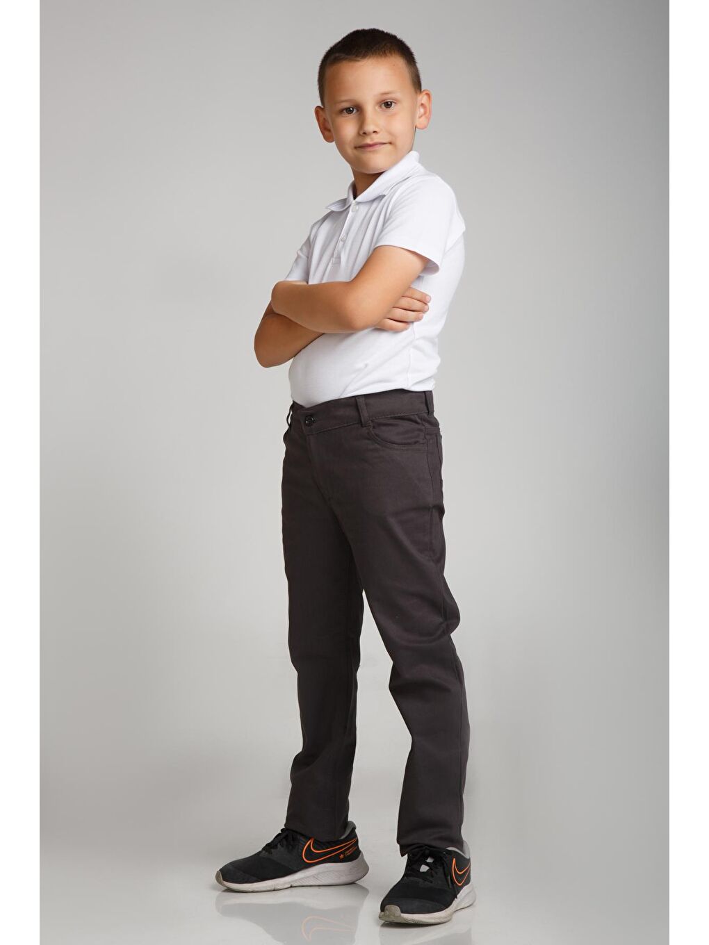 Gri Slim Fit Erkek Çocuk Okul Pantolon-4