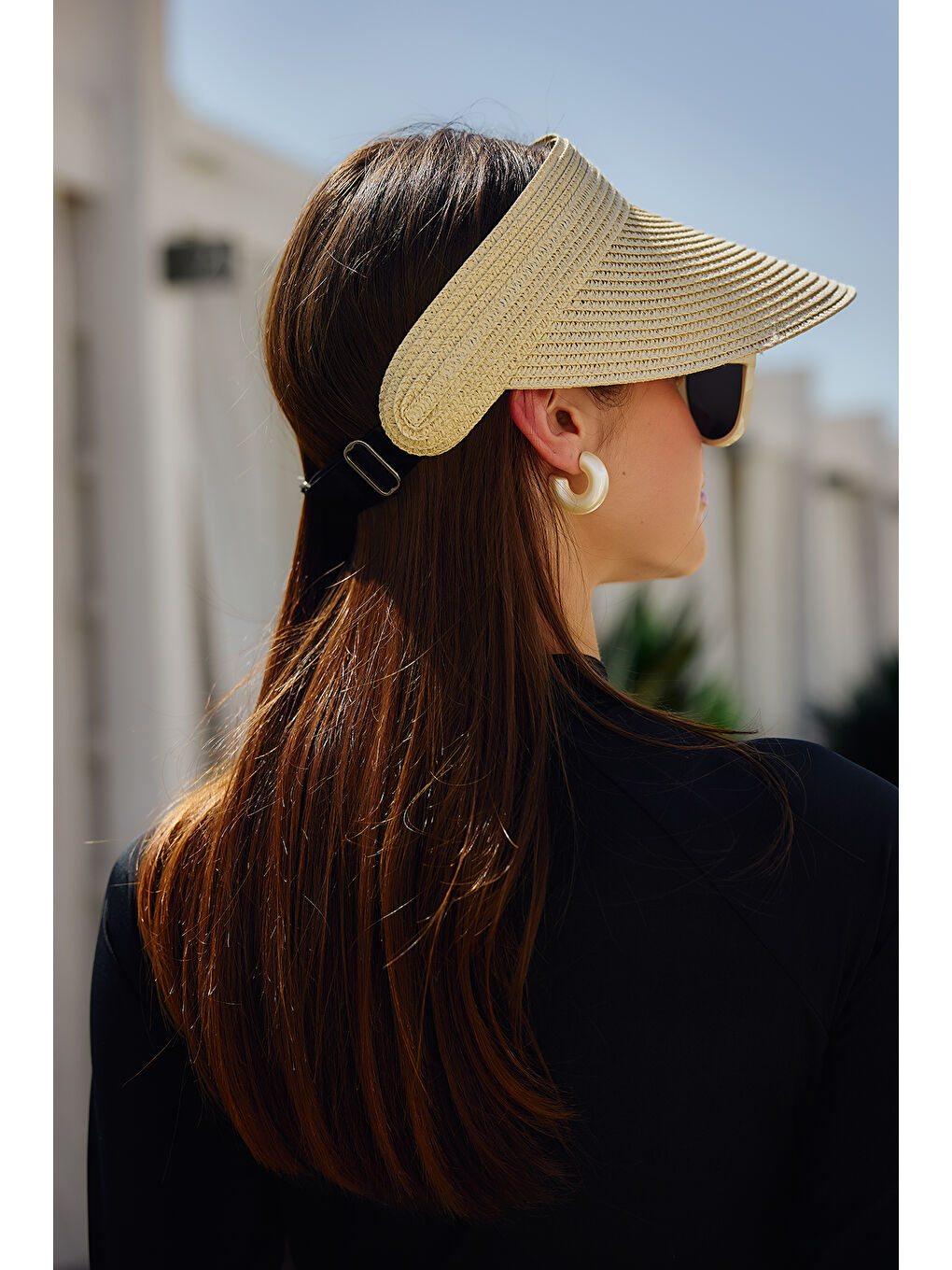 Ayarlanabilir Lastikli Vizör Hasır Şapka Güneş Koruyucu Siperlik RŞ-2089 Bej-3