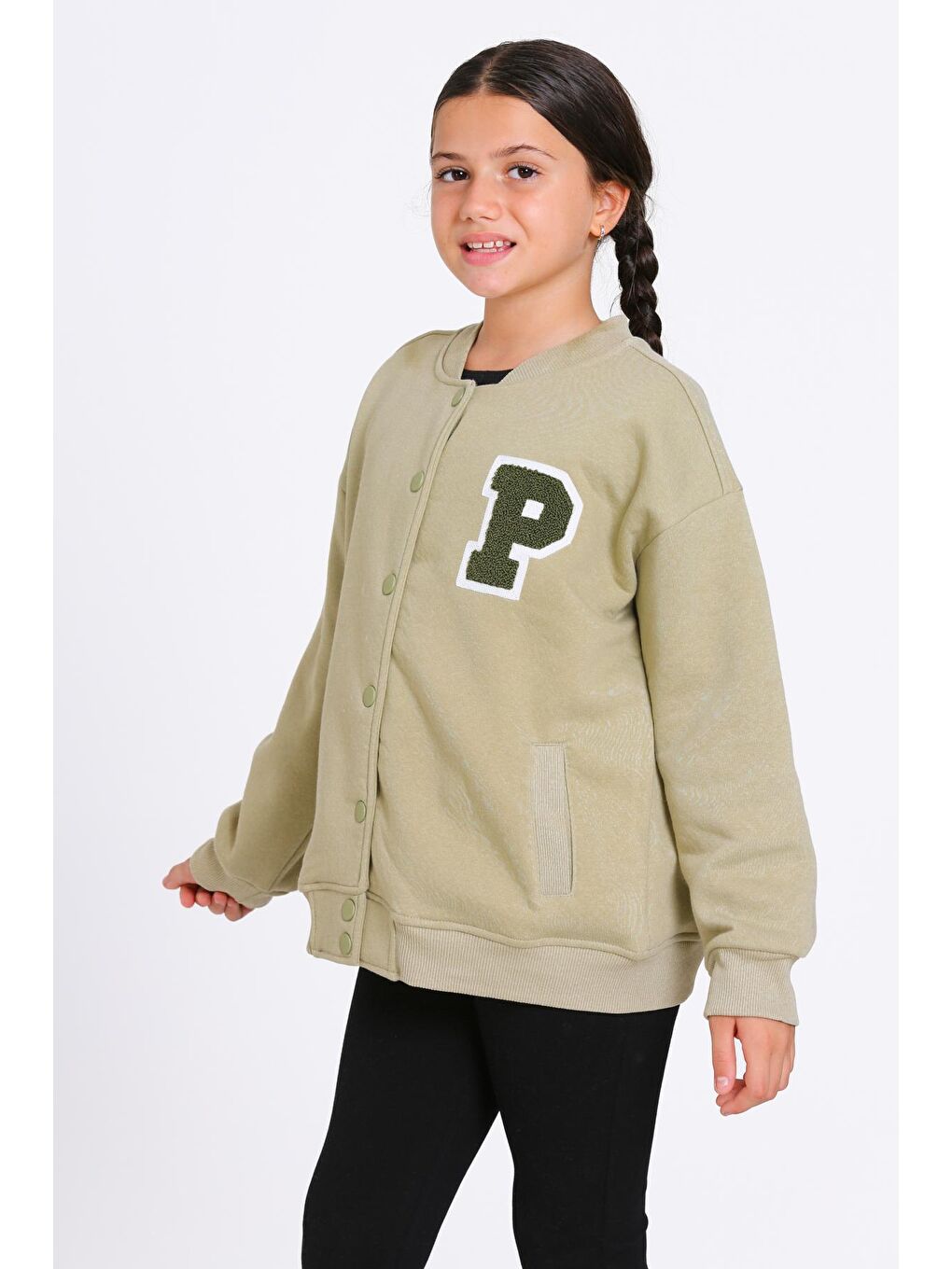 Kız Çocuk Haki Vernichten Nakışlı 8-12 Yaş Kolej  Ceket- 23214-4-2