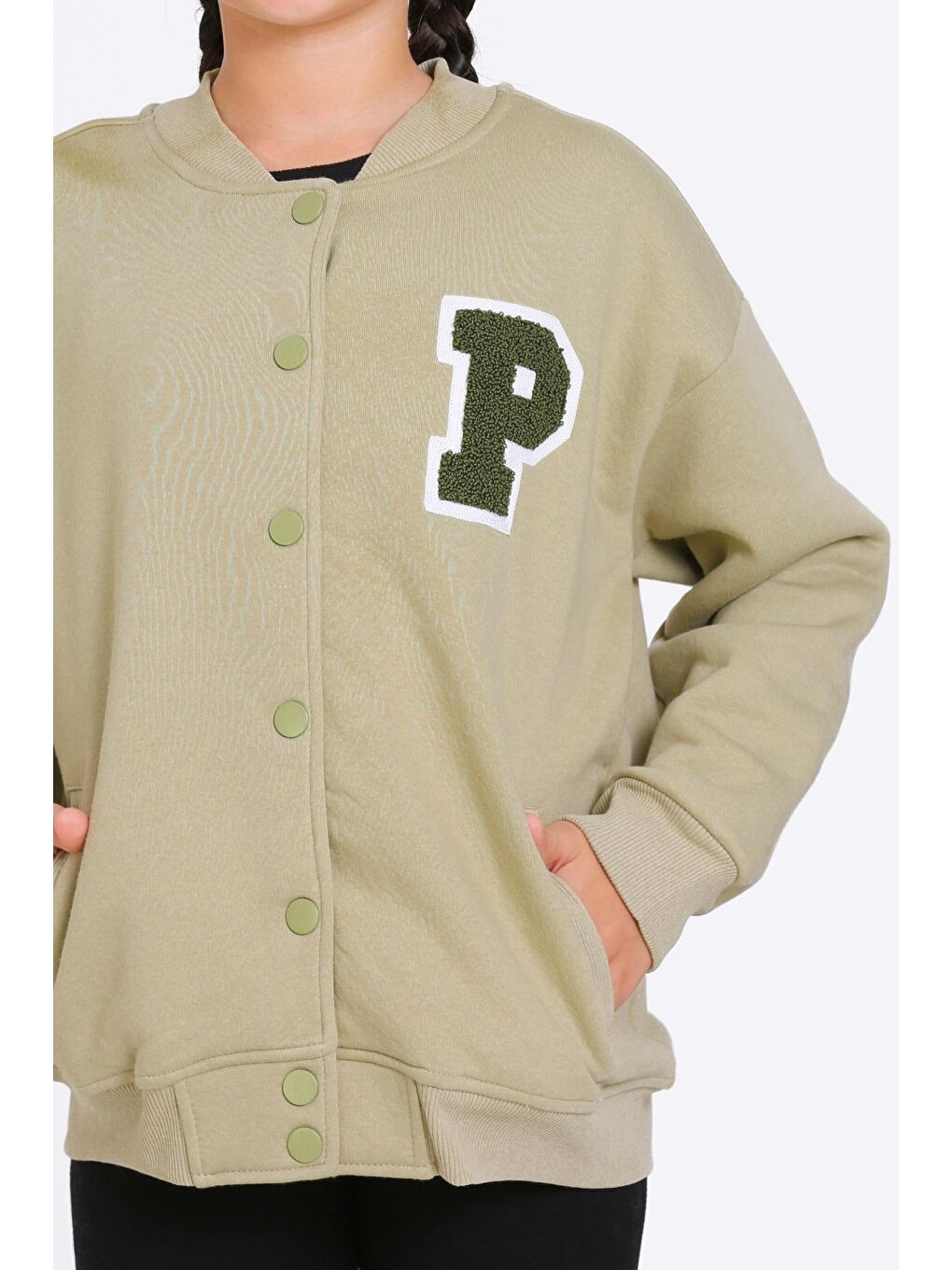 Kız Çocuk Haki Vernichten Nakışlı 8-12 Yaş Kolej  Ceket- 23214-4-3