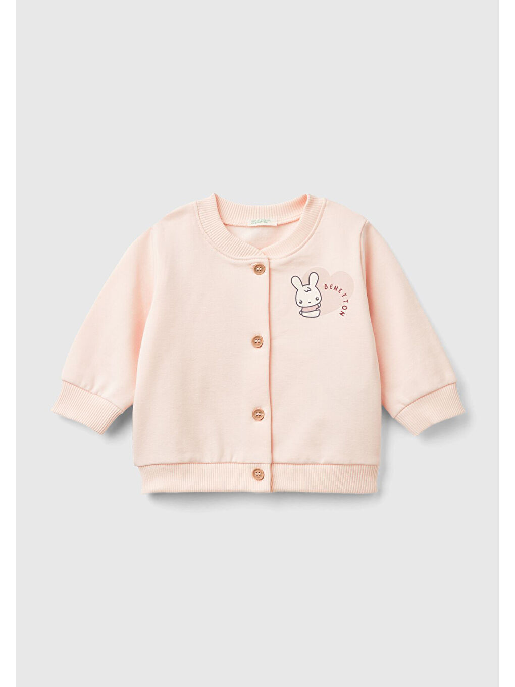 Bebek Toz Pembe Sol Göğsü Su Bazlı Baskılı Düğmeli Sweatshirt