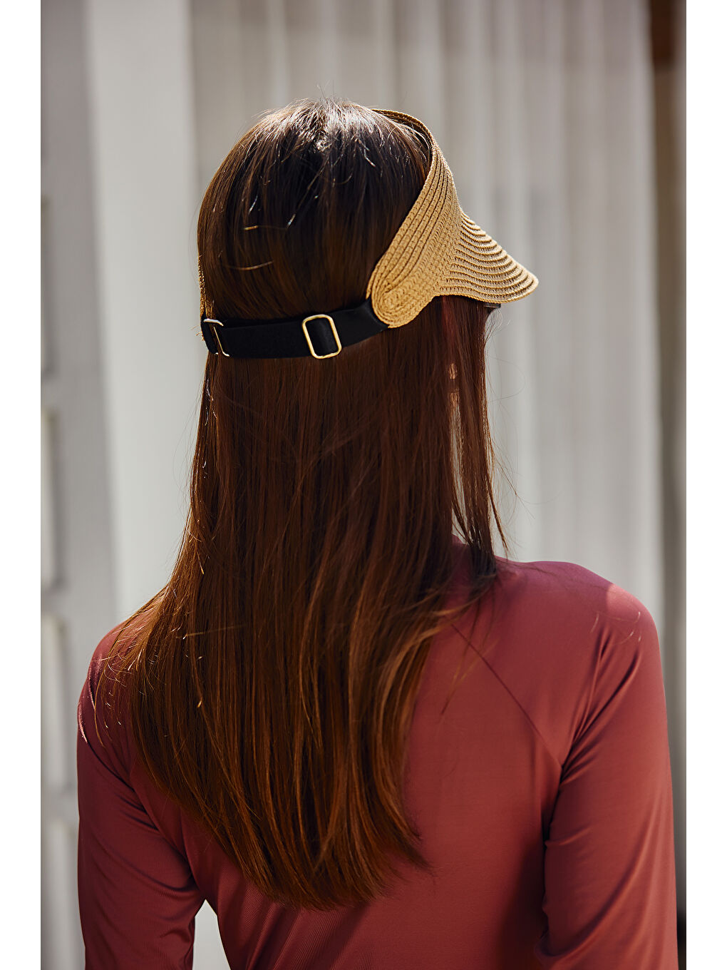 Kahverengi Ayarlanabilir Lastikli Vizör Hasır Şapka Güneş Koruyucu Siperlik RŞ-2089 Camel01-3