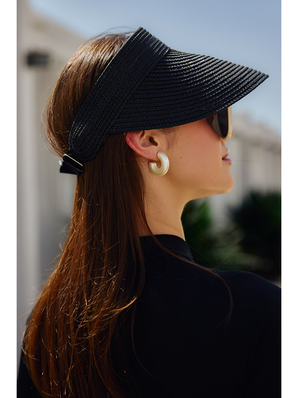 Ayarlanabilir Lastikli Vizör Hasır Şapka Güneş Koruyucu Siperlik RŞ-2089 Siyah-2