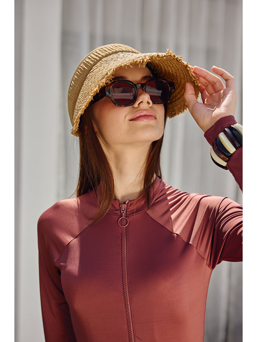 Bej Saçak Detaylı Vizör Hasır Şapka Güneş Koruyucu Siperlik RŞ-2110 Vizon-2