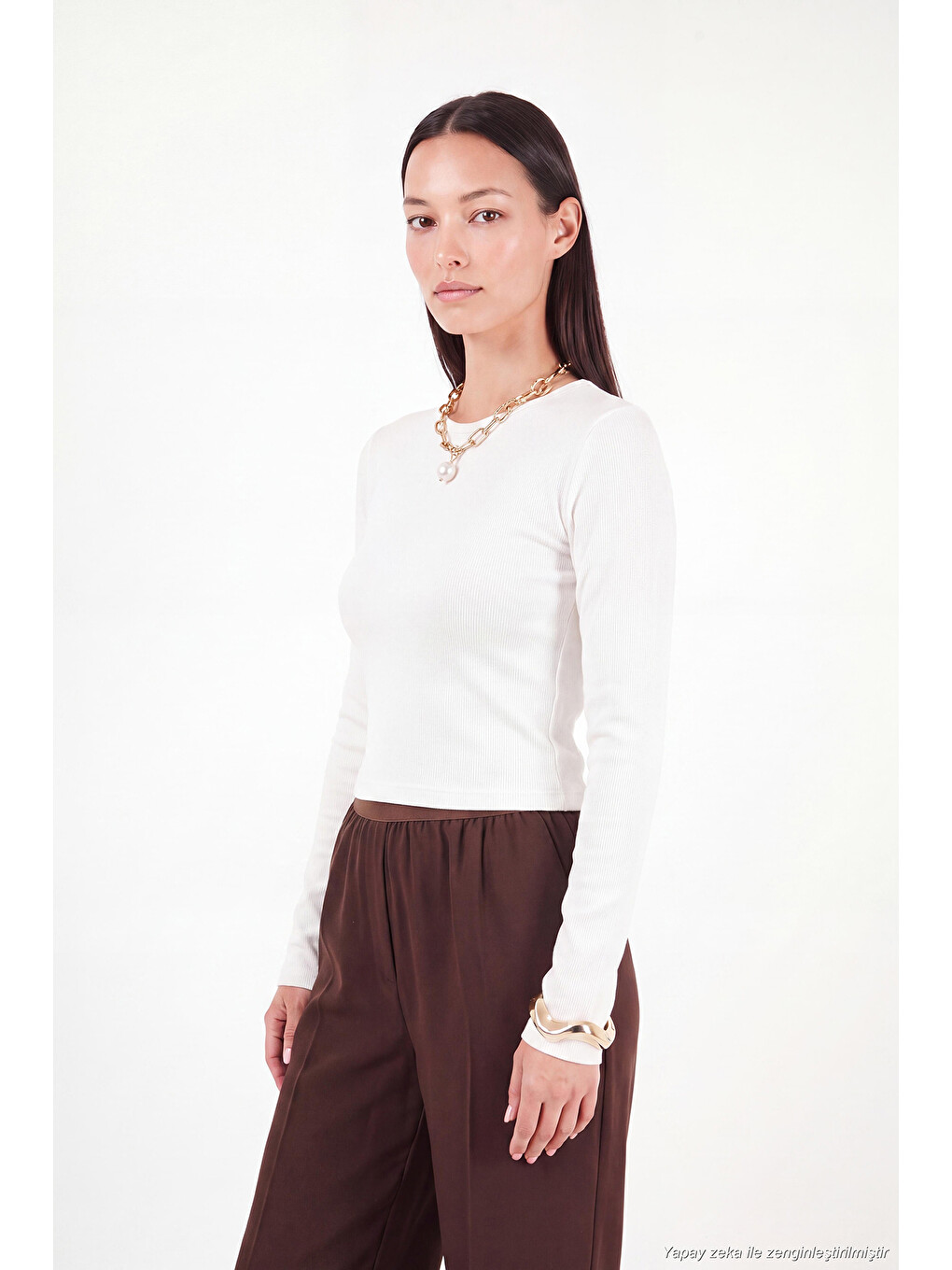 Ekru Pamuklu Bisiklet Yaka Crop Bluz 5867060-4