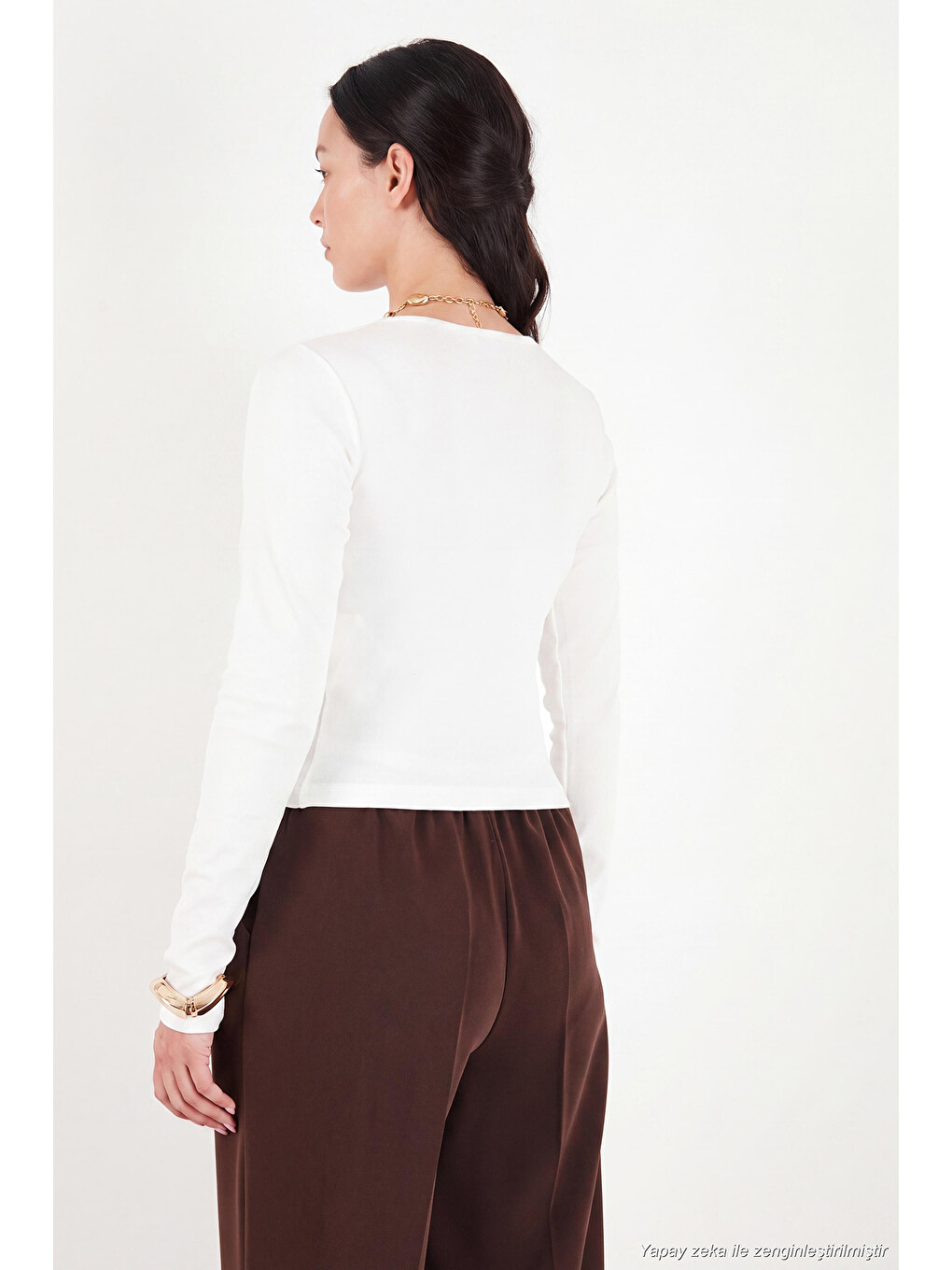 Ekru Pamuklu Bisiklet Yaka Crop Bluz 5867060-6