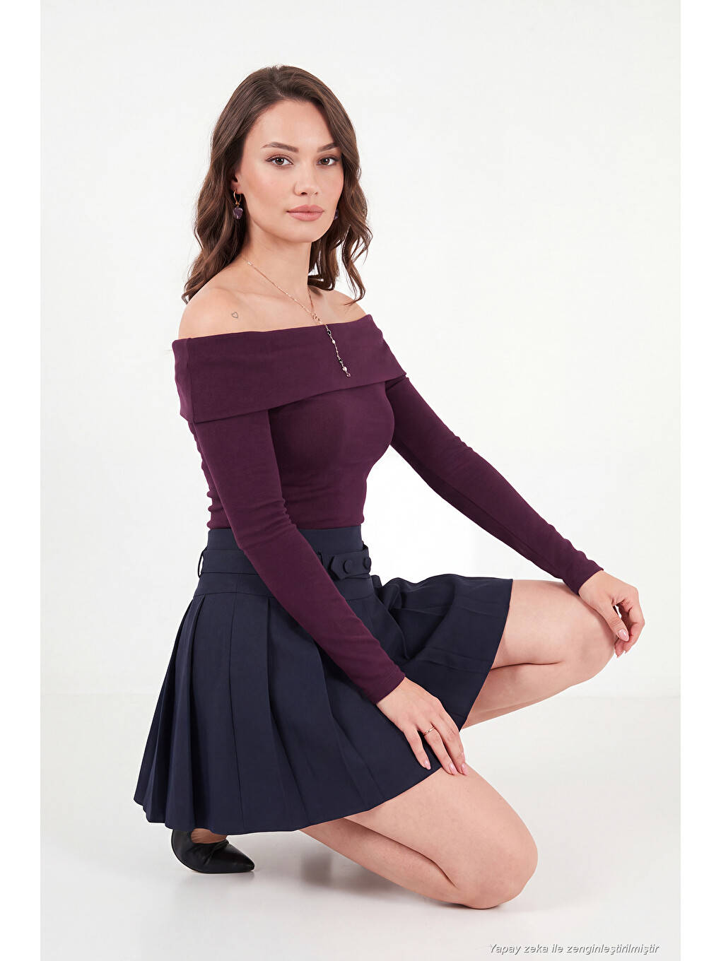 Mürdüm Pamuklu Fitted Kadın Bluz 5866862-3