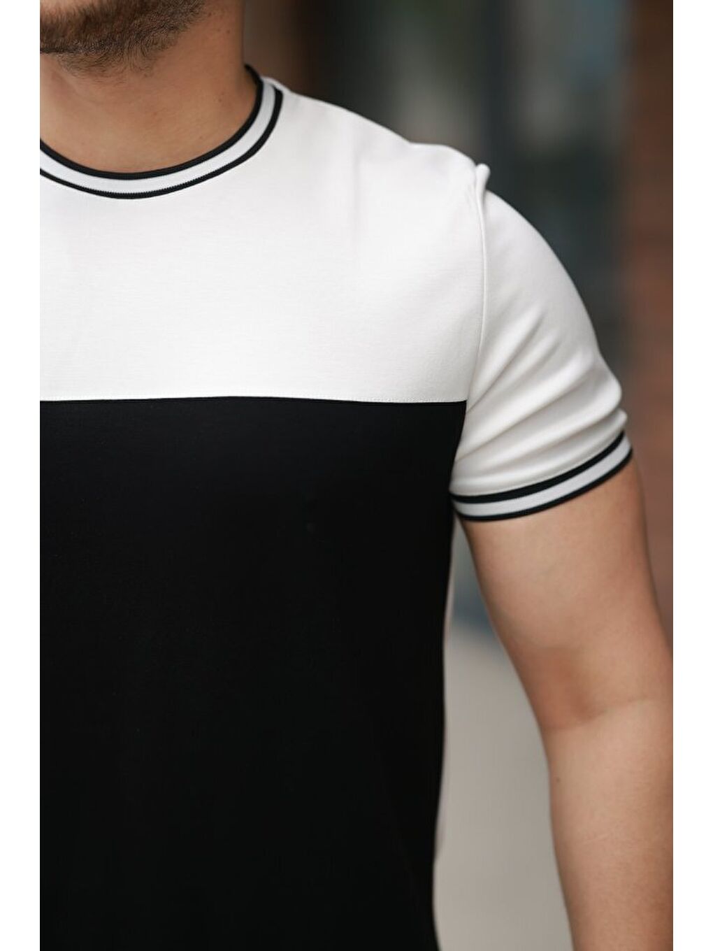 Siyah Erkek Parçalı Renk Kısa Kollu Tişört-2