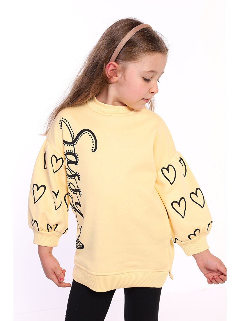 Toontoykids Sarı Kız Çocuk Baskılı Balon Kol Sweatshirt