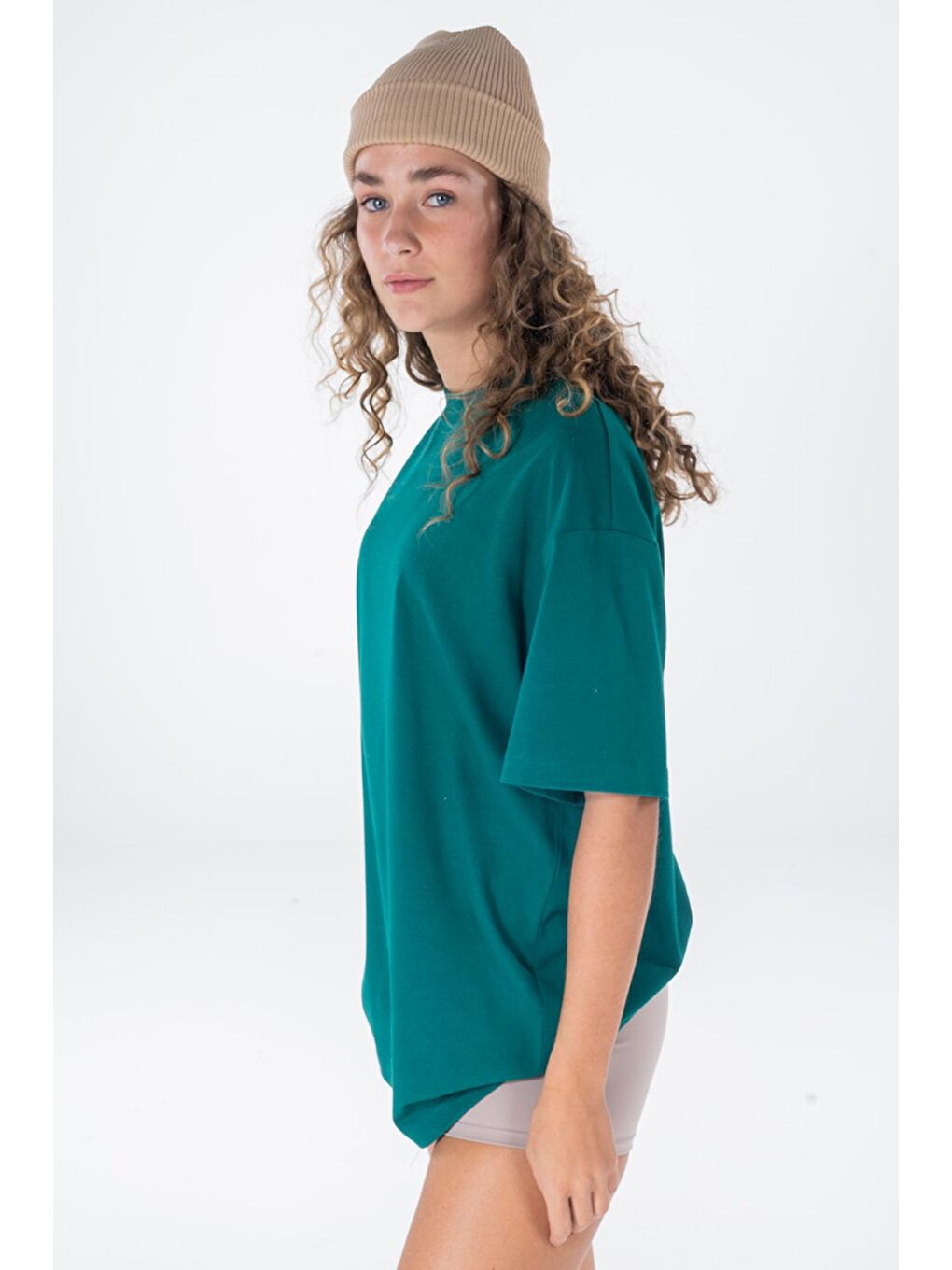 Agar Kadın Koyu Mavi %100 Koton Bisiklet Yaka Oversize Tişört