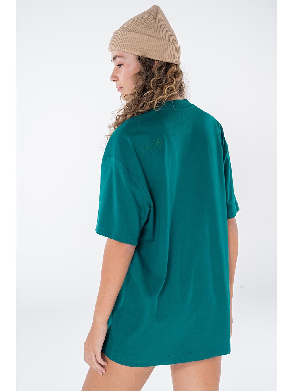 Agar Kadın Koyu Mavi %100 Koton Bisiklet Yaka Oversize Tişört-1