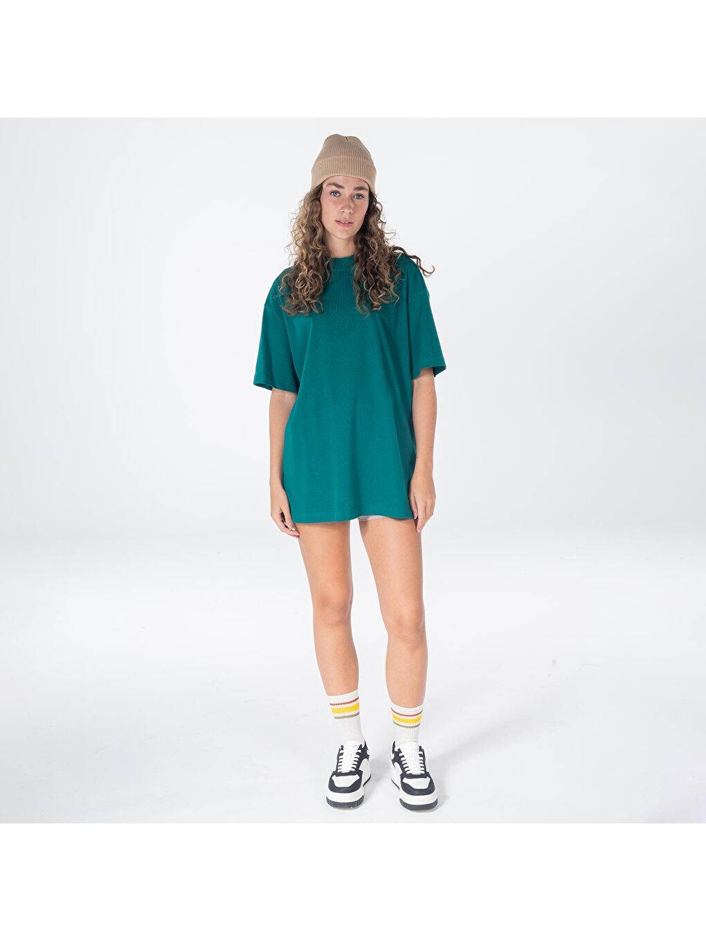 Agar Kadın Koyu Mavi %100 Koton Bisiklet Yaka Oversize Tişört-3