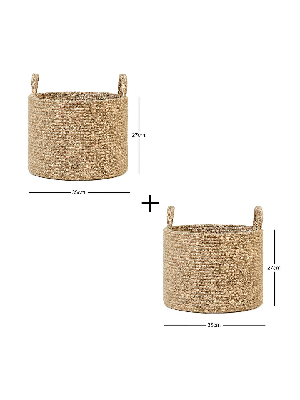 Bej 2'li Jüt Halat Sepet Set 35 x 27 cm-1