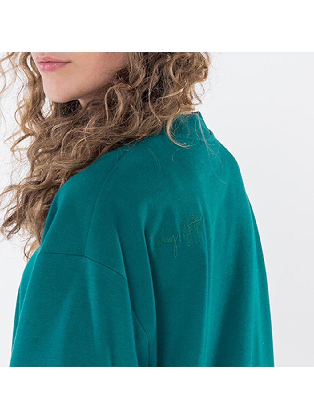 Agar Kadın Koyu Mavi %100 Koton Bisiklet Yaka Oversize Tişört-4