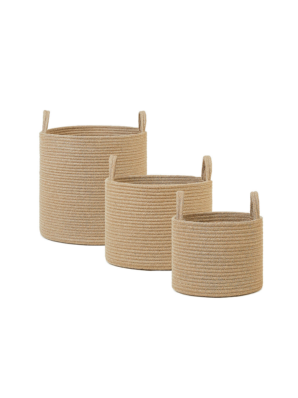 Bej 3'lü Jüt Halat Sepet Set 26 x 22 / 35 x 27 / 40 x 40 cm-1