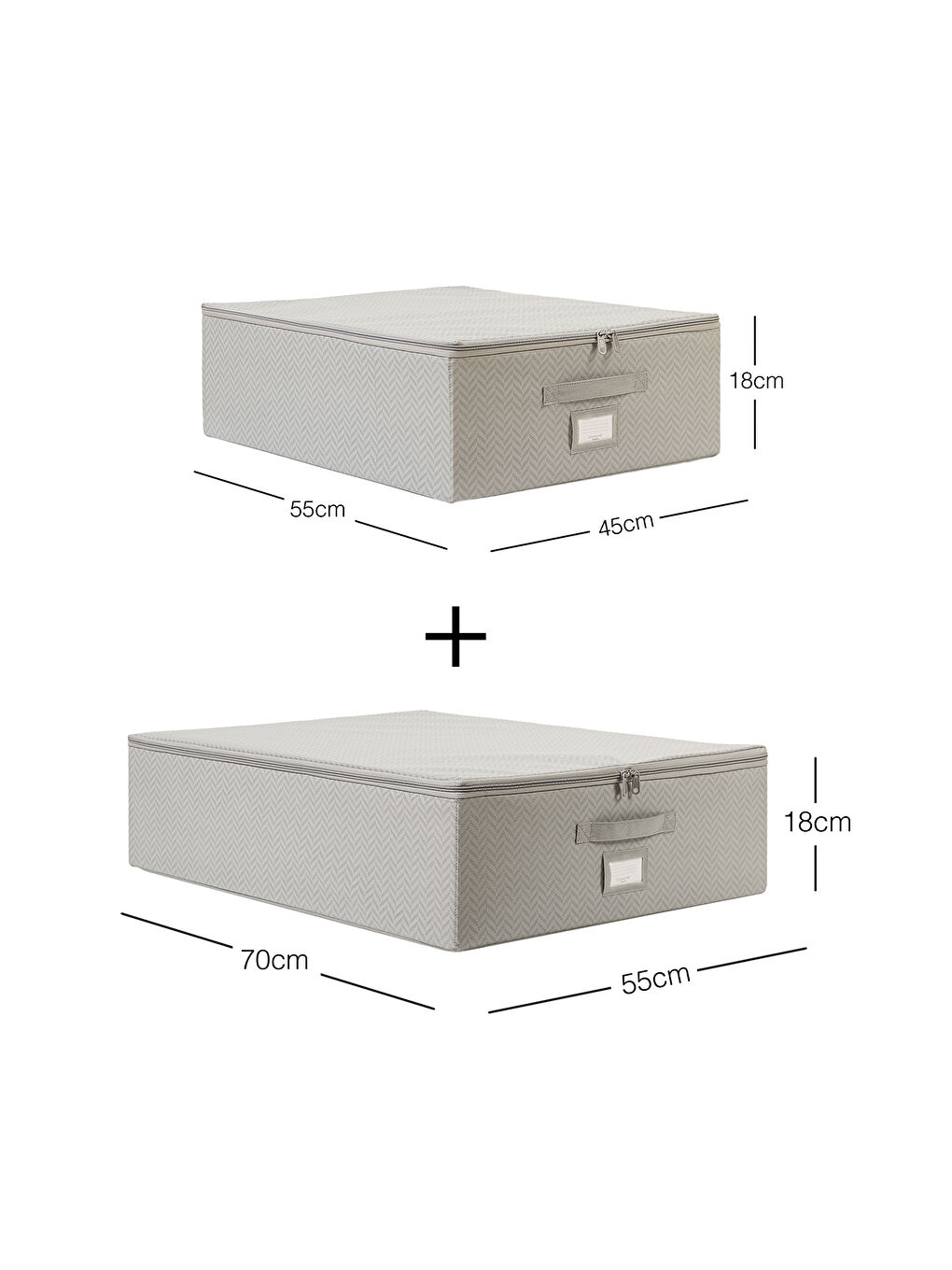 2'li Gri Balıksırtı Destekli Hurç Set 45 x 55 x 18 + 55 x 70 x 18 cm-2