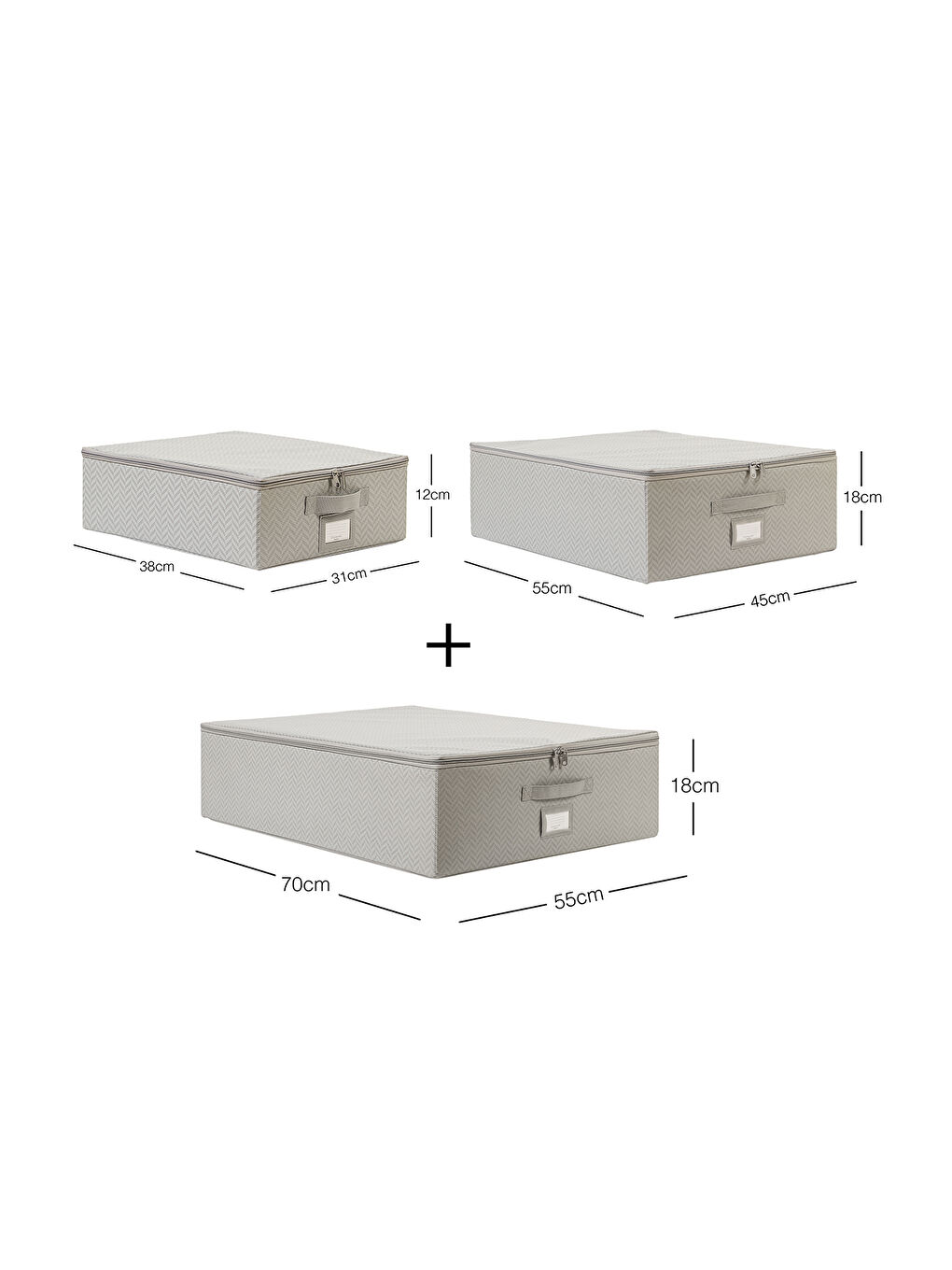 3'lü Gri Balıksırtı Destekli Hurç Set 31 x 38 x 12 + 45 x 55 x 18 + 55 x 70 x 18 cm-2