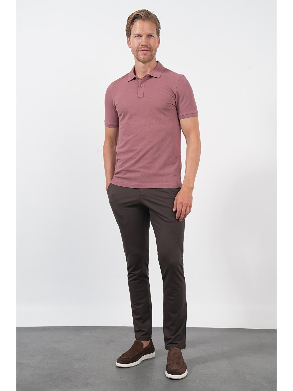 Pembe Polo Yaka Pike Kısa Kol Slim Fit Pamuklu Hediye Kutulu Tişört 1011260169-1
